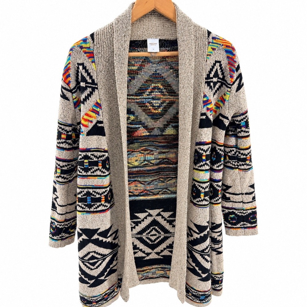 Northern Angel W- Southwestern Geometric Open Front Cardigan Sweater Multi-XL